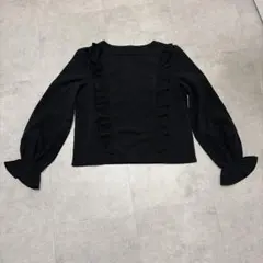 美品　フリルデザイン 長袖ブラウス ブラックのサムネイル