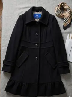 BURBERRY BLUE LABEL　裾フリルウールコート黒　サイズ38