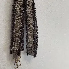 ショルダーストラップ ブラウン　茶色　ツイード　リボン