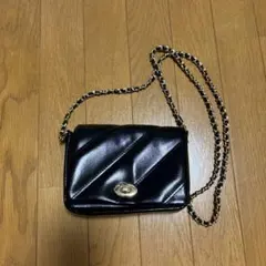 黒 合成皮革 バッグ チェーンストラップ