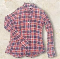 【シップス】赤系チェックシャツ　長袖　スリムフィット　カジュアル　着回し力抜群