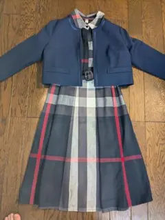ネイビー ジャケットとチェックドレス セット 150cm～