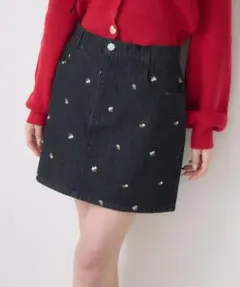 刺繍入りダークデニムミニスカート デニムスカート エムズエキサイト