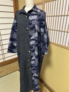 新品 儀右衛門 ギエモン 久留米絣 素敵なAラインハーフコート「M〜L