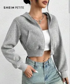 SHEIN PETITE グレー クロップドパーカーのサムネイル