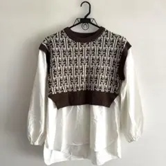 重ね着風 ニットシャツ プルオーバー