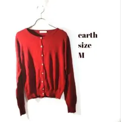 アースearth✨フルボタン　ニット　リブ袖丈　クルーネック　透け感