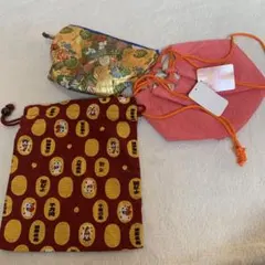 和風巾着袋セット（赤・ピンク・金色）