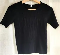 黒のリブ編み半袖Tシャツ Sサイズ