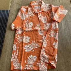 古着　アロハシャツ　オレンジ パイナップル柄
