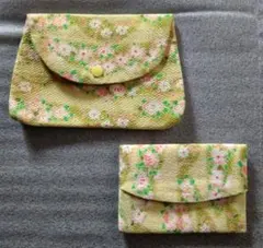 花和柄布製 ミニポーチ と ティッシュ 入れセット