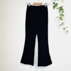 ☆良品☆ブラック フレアパンツ ゴムウエスト 裾スリット ストレッチ素材