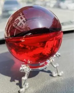 赤いクリスタルかガラス台座付き❤️8cm⭐️水晶 浄化 赤い水晶玉 風水 縁起物
