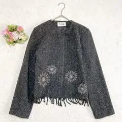 日本製★ 【cessorie】 ウール混 ノーカラージャケット 刺繍 9AR