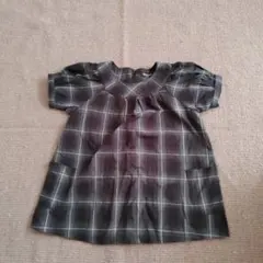 COMME CA ISM 半袖ワンピース 110A グレー系チェック　スモック