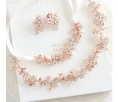 STELLA BRIDAL ピンクヘッドドレス ブレスレット イヤリング ピアス