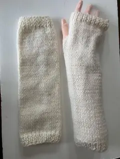 ハンドウォーマー　アームウォーマー　手編み　棒針編み　ハンドメイド　モヘア入り