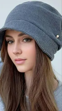 グレー コーデュロイ ハット ロゴ付き