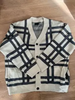 LAKOLEメンズ　カーディガン　Mサイズ チェック柄ニットカーディガン