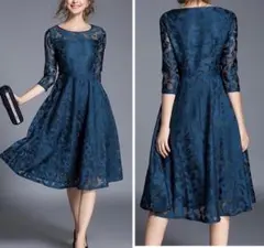 【新品】ワンピース ドレス 総レース パーティー 二次会　結婚式 　ブルー