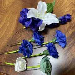 造花ヘアピンセット 7個 青 白