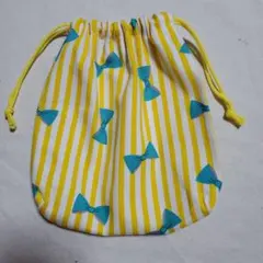 ストライプ×リボン柄(イエロー)の巾着袋