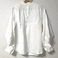 JUNOAH ホワイトピンタックボタンシャツ　ノーカラーシャツ　新品未使用　M