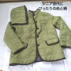 キルティングジャケット フード付き グリーン 花柄裏地