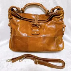 【美品】goa 本革レザー牛革バック ブラウン キャメル パッチワークデザインのサムネイル