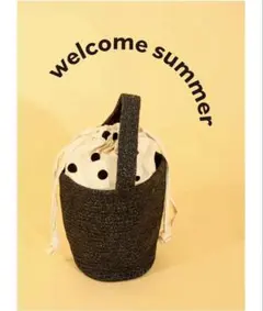 ★新品未使用★完売品★ ドット柄内袋付き／バケツ型かごバッグ