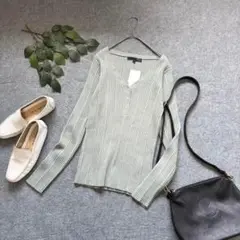 5923 新品❃シュガースプーン❃Vネックランダムリブニット【F】ハーフボタン
