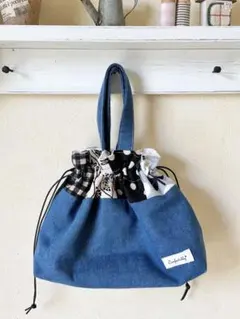 巾着トートバッグ　お散歩バッグ　パッチワーク　ハンドメイド