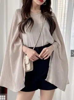 楊柳シフォンフレアスリーブスリットトップス[fo1712]