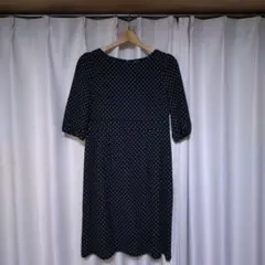ドット柄 5分袖・ひざ丈ワンピース