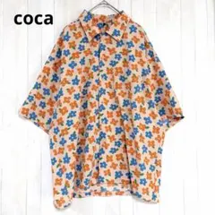⁠coca メンズ 総柄 花柄 半袖シャツ M ベージュ オレンジ アロハ風のサムネイル