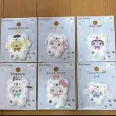 セリア　サンリオ　パイルワッペン　ふわふわスノー　６点セット