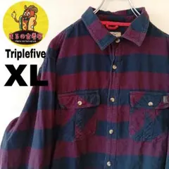 USA古着 Triplefive Soul ネルシャツXL　ネイビーえんじ