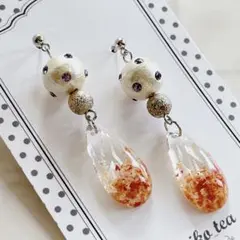 mt018　コットンパール　スワロフスキー　ピアス　薔薇