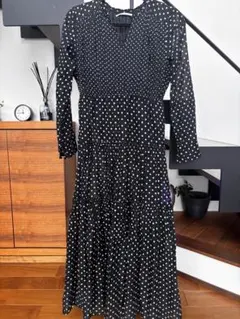 ヌキテパ ドット ロングワンピース ティアード コットン Vネック 匿名