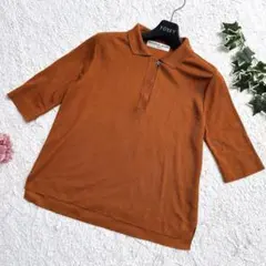 美品✨クリスチャンオジャール ポロシャツ ニット 7号 テラコッタラメ入り日本製のサムネイル