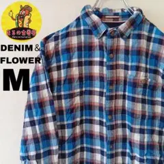 USA古着 DENIM＆FLOWER　ネルシャツM　ブルーホワイト　チェック