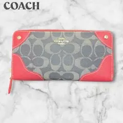 COACH/アウトレット 長財布(デニム×レッドレザー) - メルカリ
