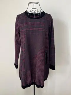 美品 nuovo×nuovo／赤と黒のチェック柄 長袖 バルーンチュニック 38
