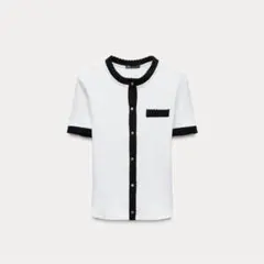 ZARA ザラ コントラストリブジャケット リブニット カーディガン Lサイズのサムネイル