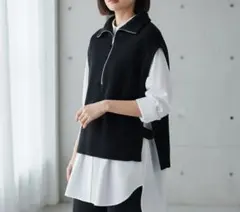 ​【ROSIEE】ロージー ベスト ハーフジップ ニットベスト（black）