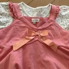 2枚組anyFAM ピンクリボン付きトップス&花柄トップス　2枚セット　　130