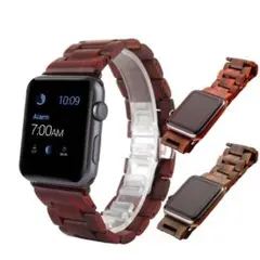 赤茶色42/44アップルウォッチ木製バンドストラップブレスレットスマートウォッチ