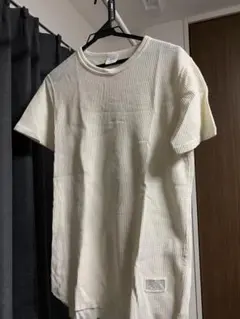 リブ編み クルーネック Tシャツ クリーム色