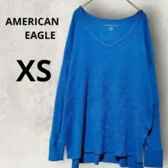 AMERICAN EAGLE Vネックリブニット XS ブルー