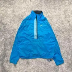 ナイキ 90s L相当 ハーフジップ ナイロンジャケット 刺繍ロゴ 水色 ブルー